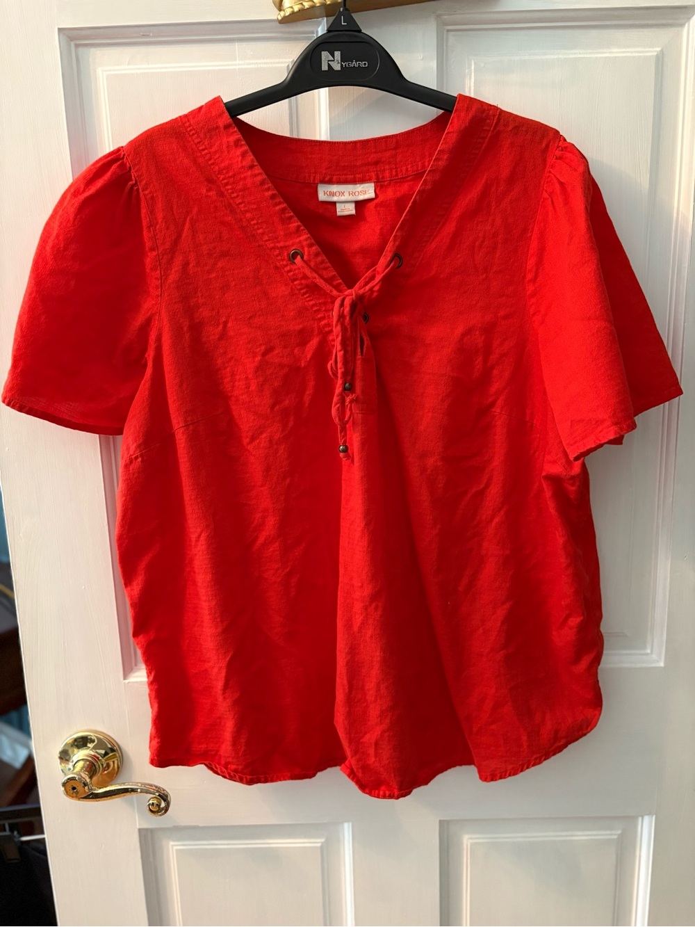Knox Rose Bright Red Lace-Up V-Neck Blouse